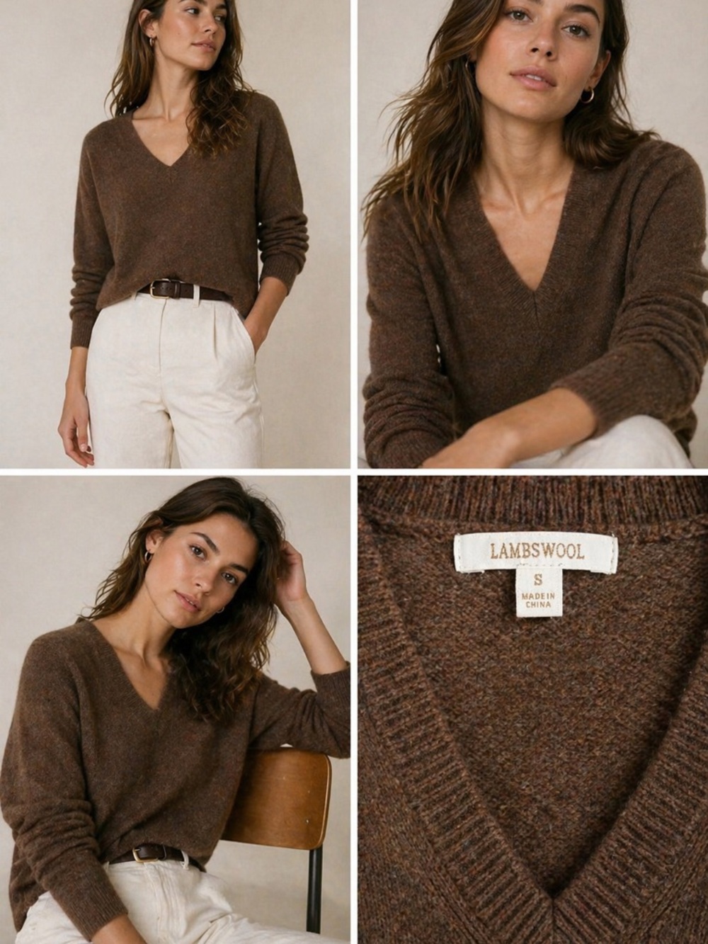 Women's V-Neck Sweater in Brown